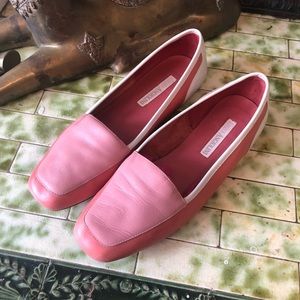 Vintage 80s Pink Leather Color Block Flats Size 7
